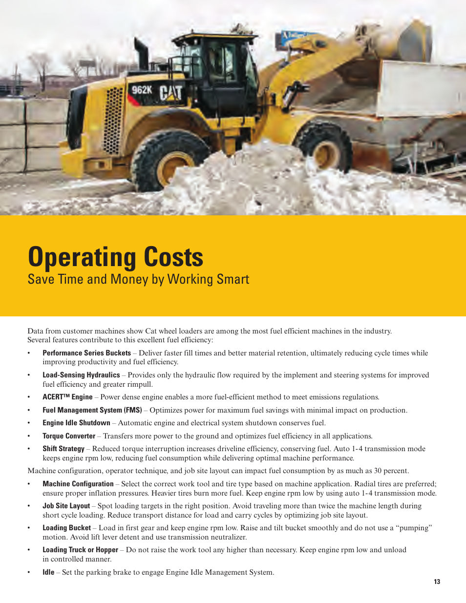 Operating costs, Save time and money by working smart | Milton CAT 962K User Manual | Page 13 / 36