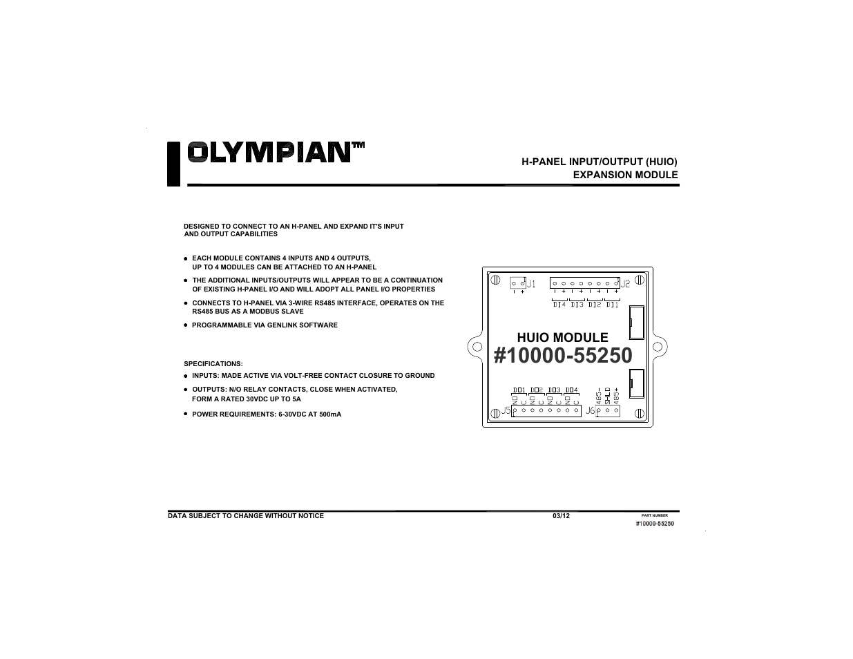 Milton CAT G300LG 300kW_375kVA Input-Output Module User Manual | 1 page