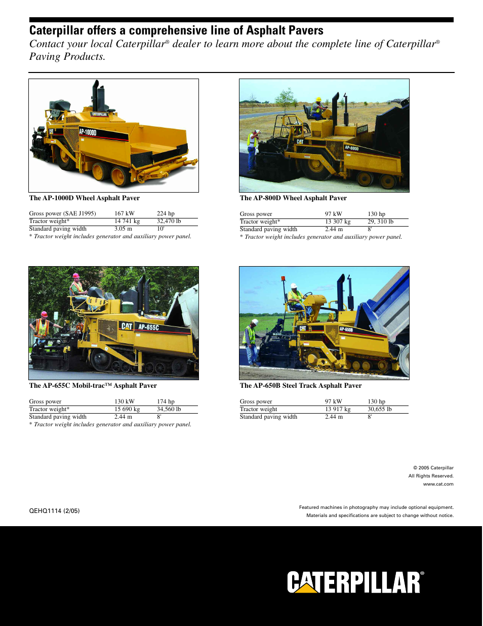 Contact your local caterpillar, Paving products | Milton CAT AP1055D User Manual | Page 16 / 16