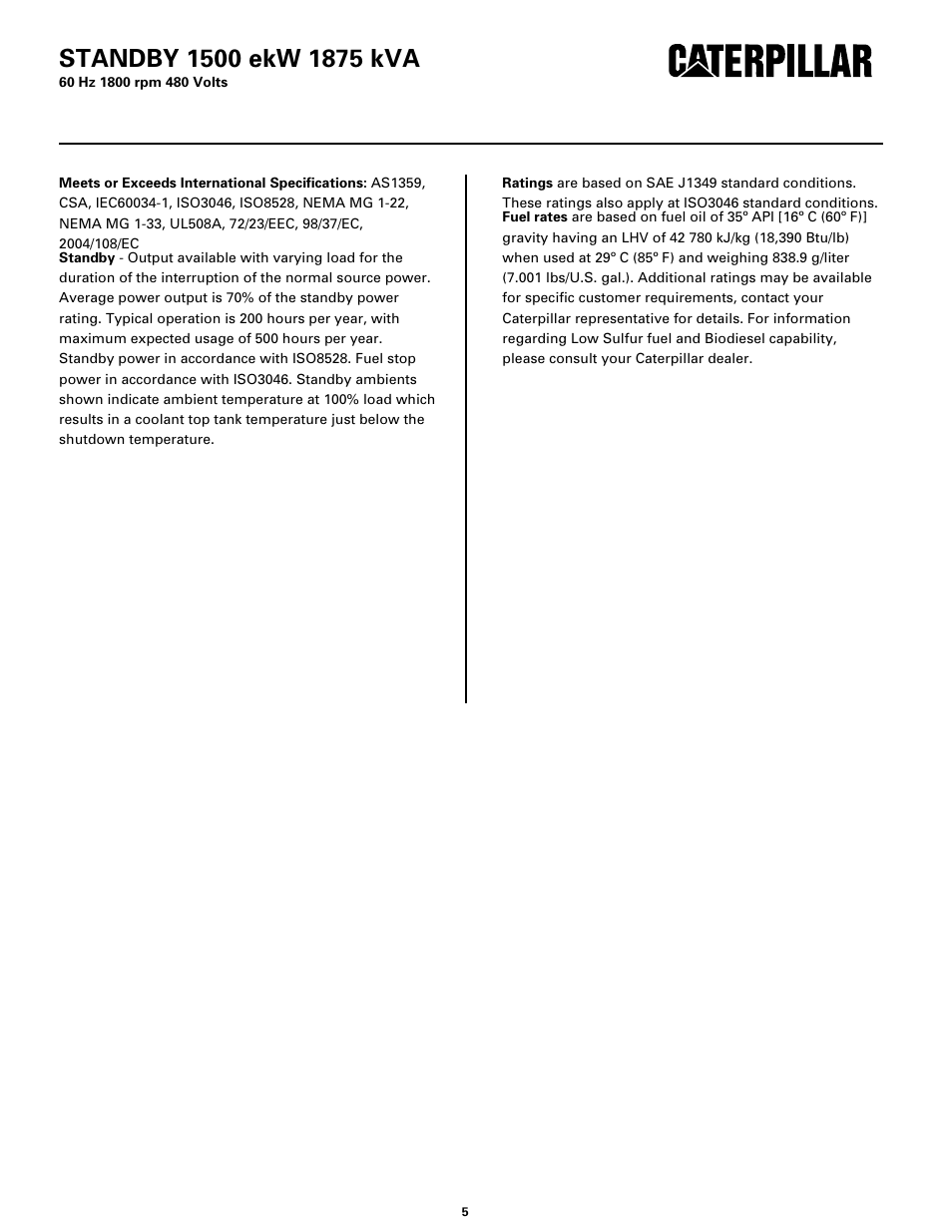 Rating definitions and conditions | Milton CAT 3512C 1500 kW 1875 kVA 60 Hz 1800 rpm 480 Volts Spec Sheet User Manual | Page 5 / 6