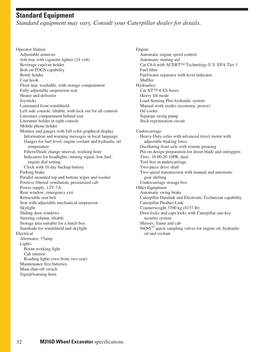 Standard equipment | Milton CAT M316D User Manual | Page 32 / 36