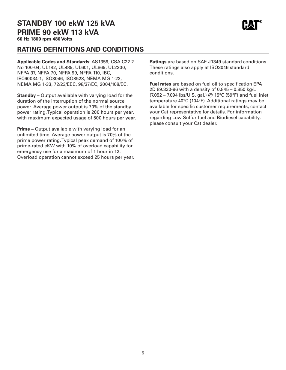 Rating definitions and conditions | Milton CAT D100-6 100kW Spec Sheet User Manual | Page 5 / 6