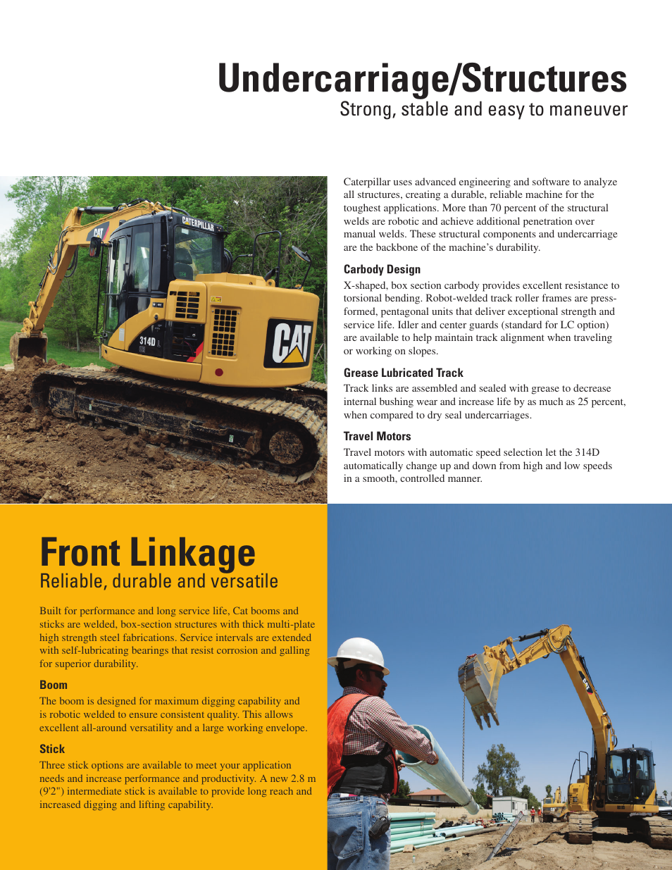 Undercarriage/structures, Front linkage, Strong, stable and easy to maneuver | Reliable, durable and versatile | Milton CAT 314D LCR User Manual | Page 6 / 32