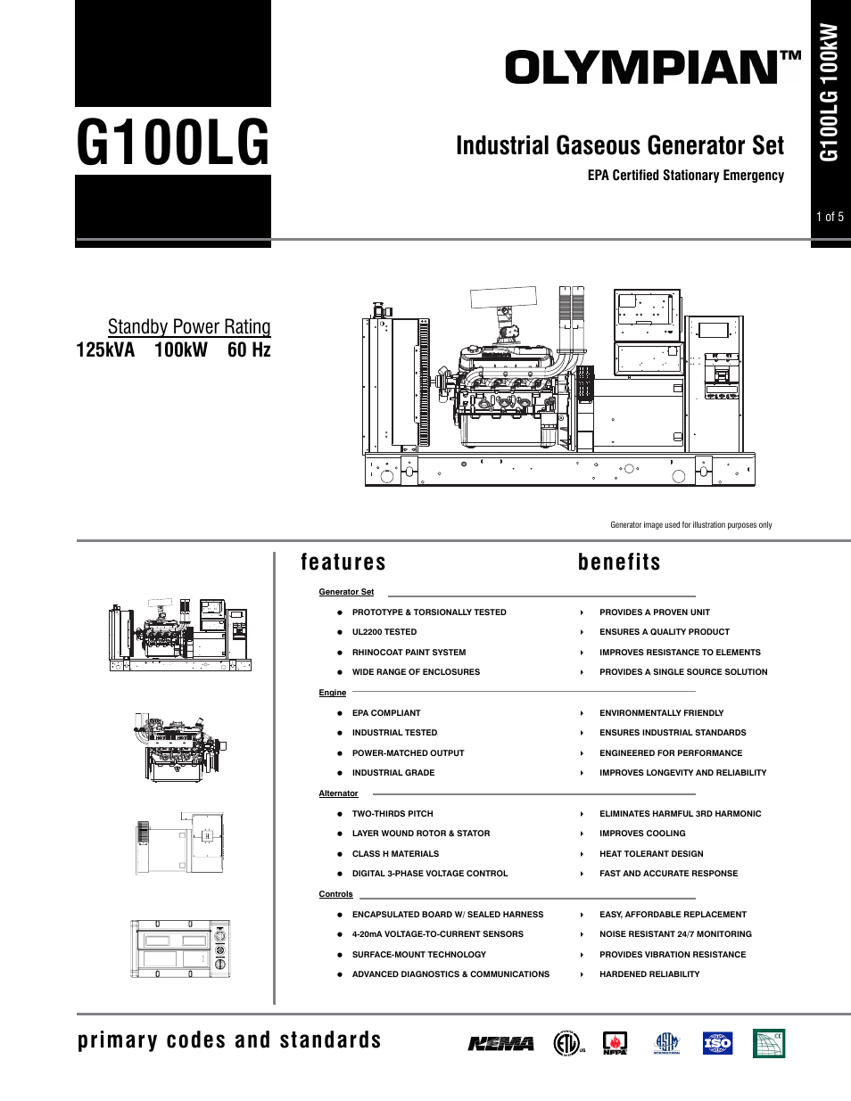 Milton CAT G100LG4-2 100kW_125kVA Spec Sheet User Manual | 5 pages