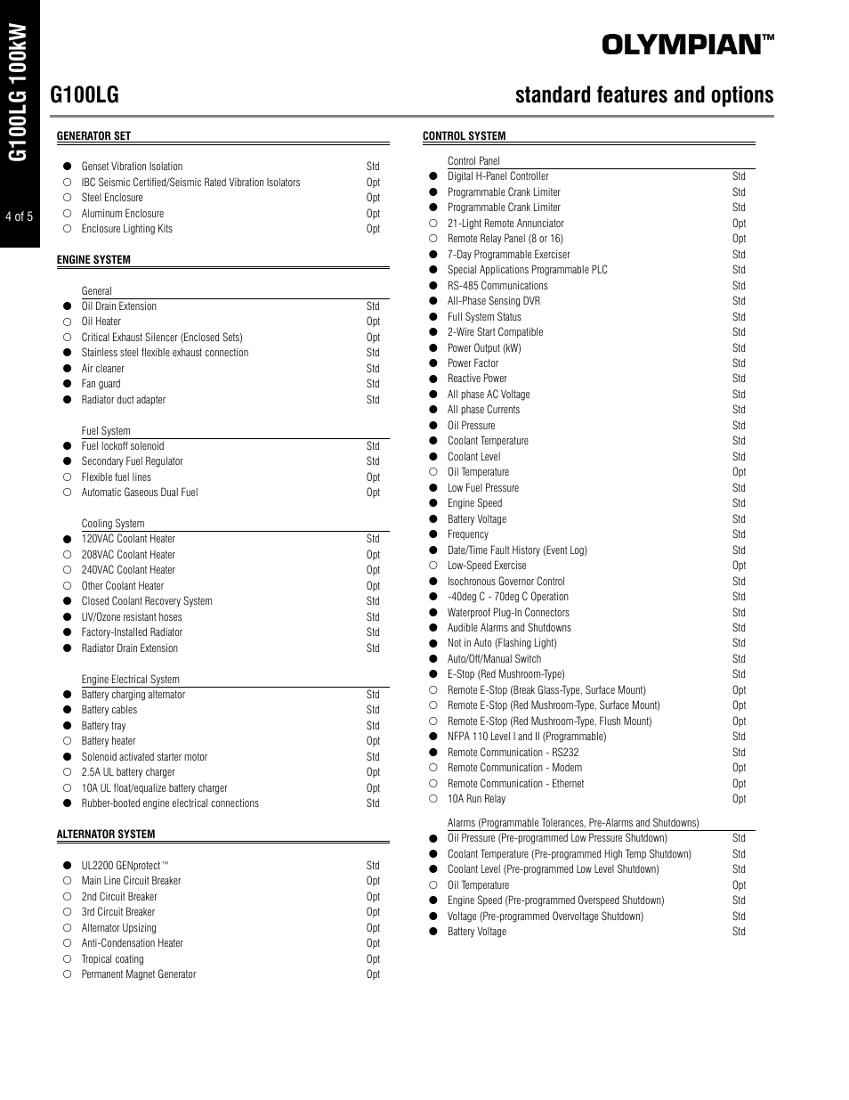 Milton CAT G100LG4-2 100kW_125kVA Spec Sheet User Manual | Page 4 / 5