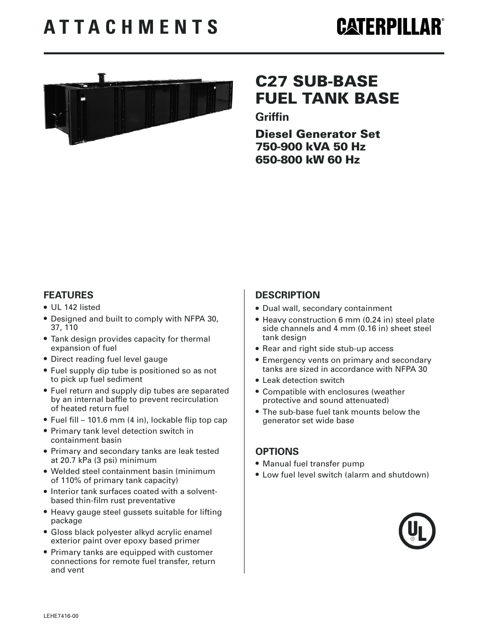 Milton CAT C27 Sub-Base Fuel Tank Base User Manual | 4 pages