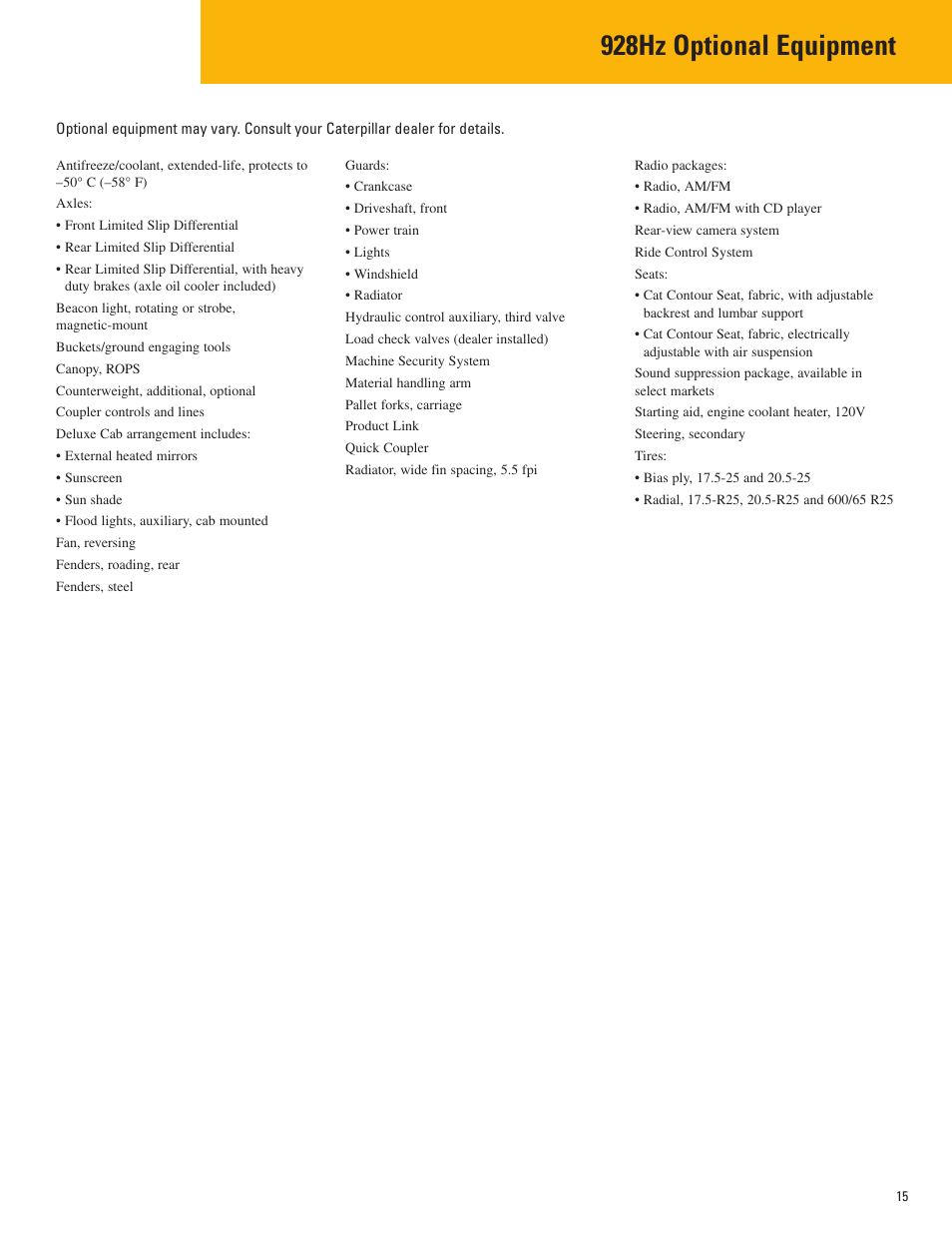 Optional equipment, 928hz optional equipment | Milton CAT 928Hz User Manual | Page 15 / 16