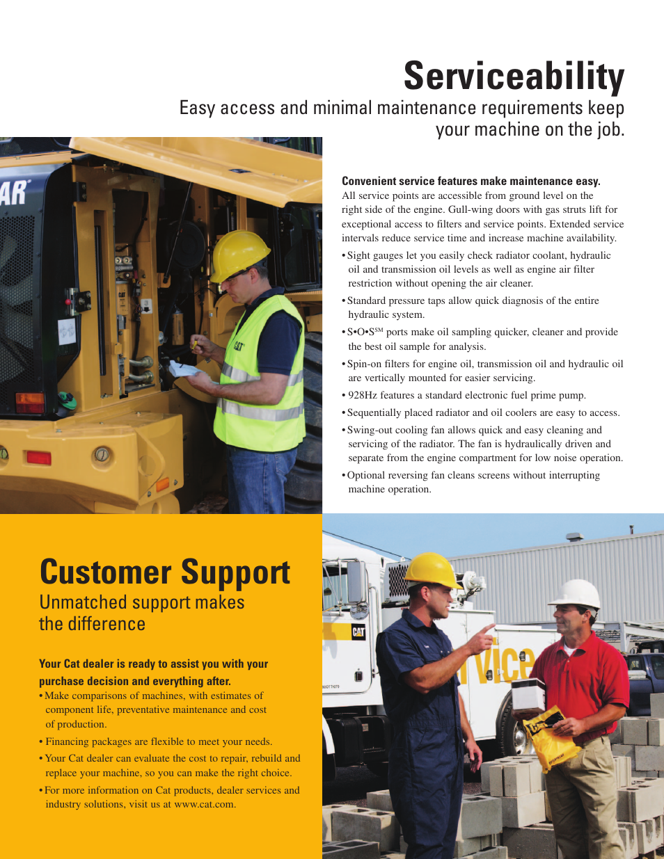 Serviceability, Convenient service features make maintenance easy, Customer support | Unmatched support makes the difference | Milton CAT 928Hz User Manual | Page 7 / 16