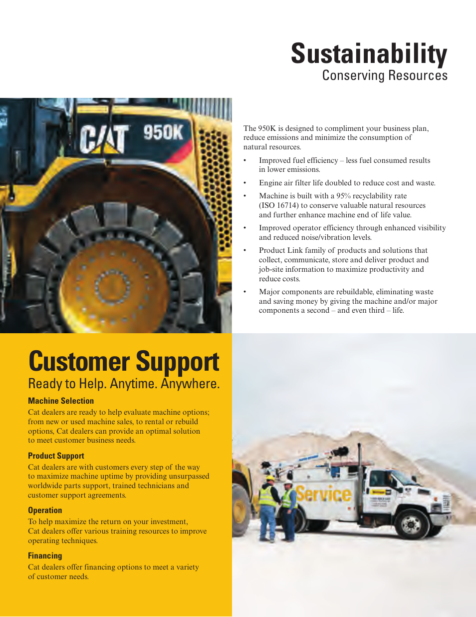 Sustainability, Customer support, Ready to help. anytime. anywhere | Conserving resources | Milton CAT 950K User Manual | Page 11 / 36