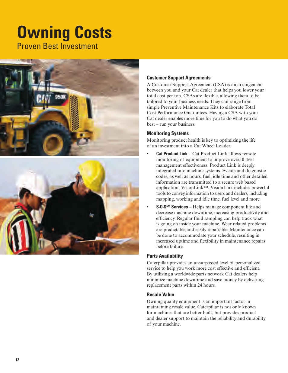 Owning costs, Proven best investment | Milton CAT 950K User Manual | Page 12 / 36