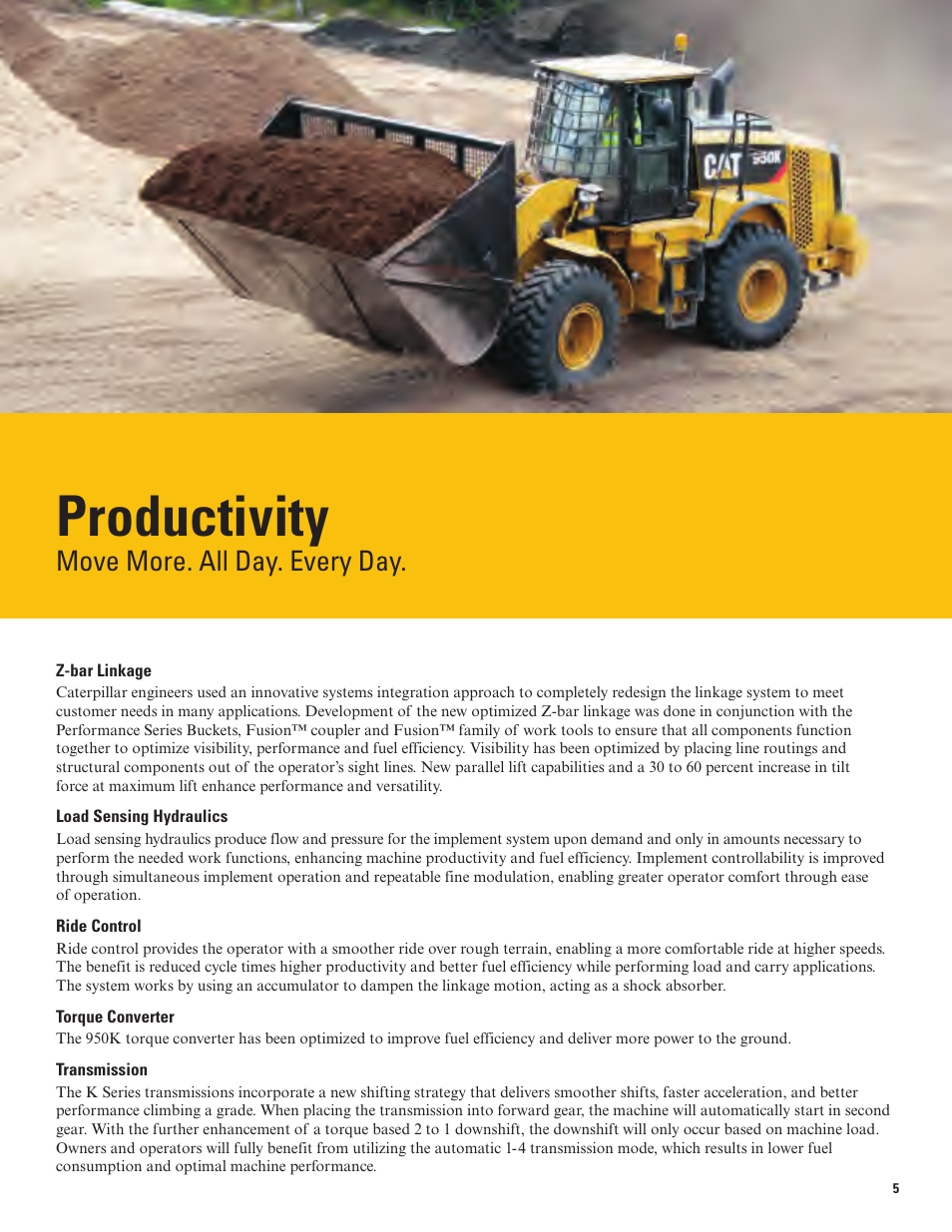 Productivity, Move more. all day. every day | Milton CAT 950K User Manual | Page 5 / 36