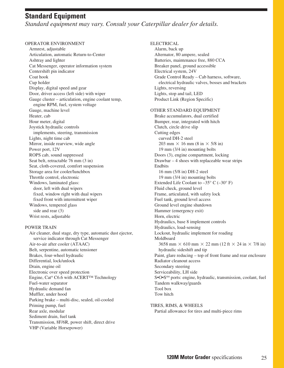 Standard equipment | Milton CAT 120M User Manual | Page 25 / 28