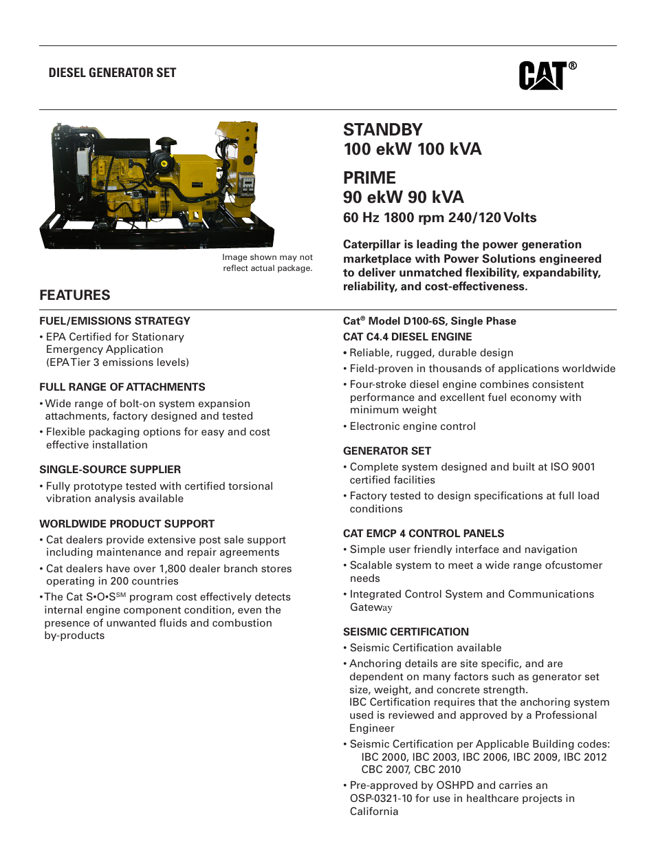 Milton CAT D100-6S 100 kW Spec Sheet User Manual | 6 pages