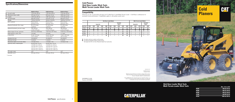 Pc205/pc206, pc210, Cold planers, Specifications/dimensions | 5cold planers specifications | Milton CAT Cold Planers User Manual | Page 5 / 6
