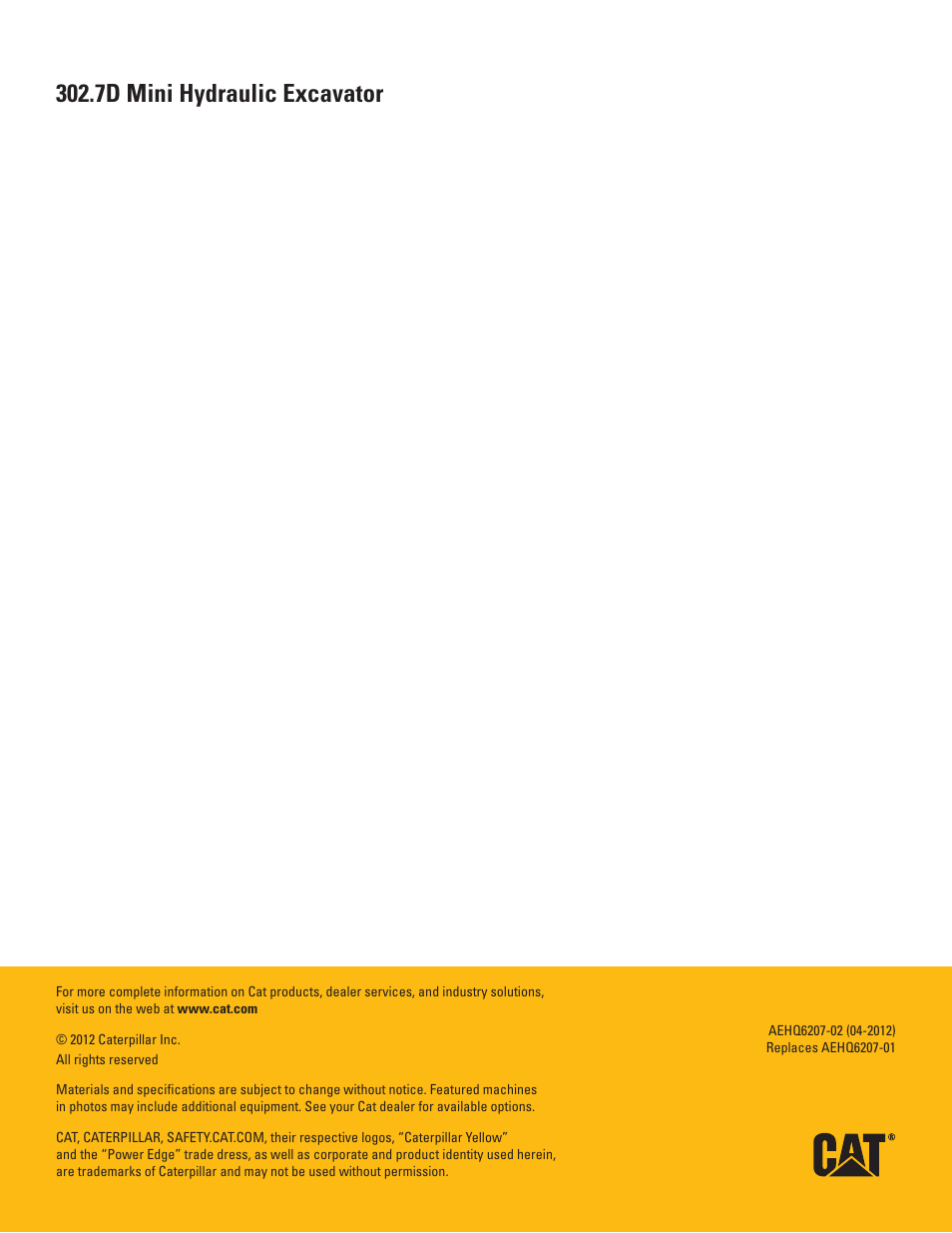 7d mini hydraulic excavator | Milton CAT 302.7D User Manual | Page 12 / 12