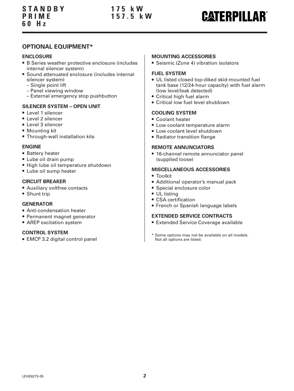 Optional equipment | Milton CAT G175 LG4 Spec Sheet User Manual | Page 2 / 6