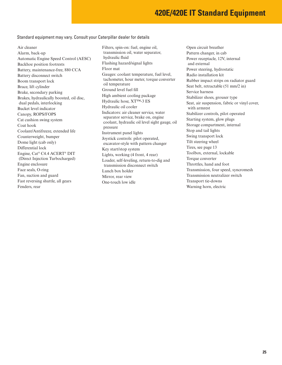 420e/420e it standard equipment | Milton CAT 420E IT User Manual | Page 25 / 28