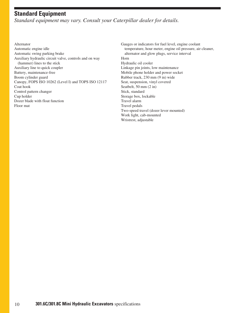 Standard equipment | Milton CAT 301.8C User Manual | Page 10 / 12