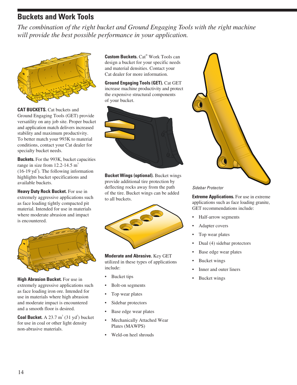 Buckets and work tools | Milton CAT 993K User Manual | Page 14 / 32