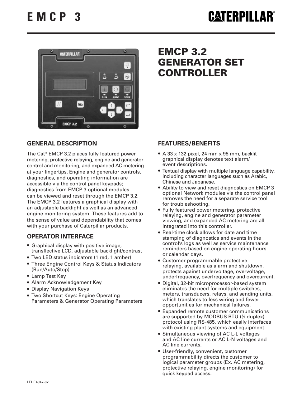 Milton CAT D175-2 175 kW Controller Specifications User Manual | 4 pages