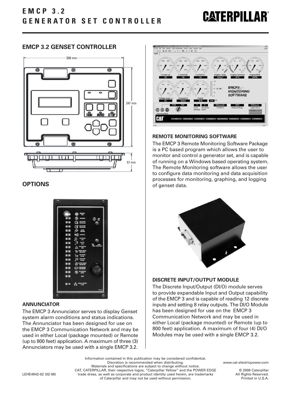 Emcp 3.2 genset controller options | Milton CAT D175-2 175 kW Controller Specifications User Manual | Page 4 / 4