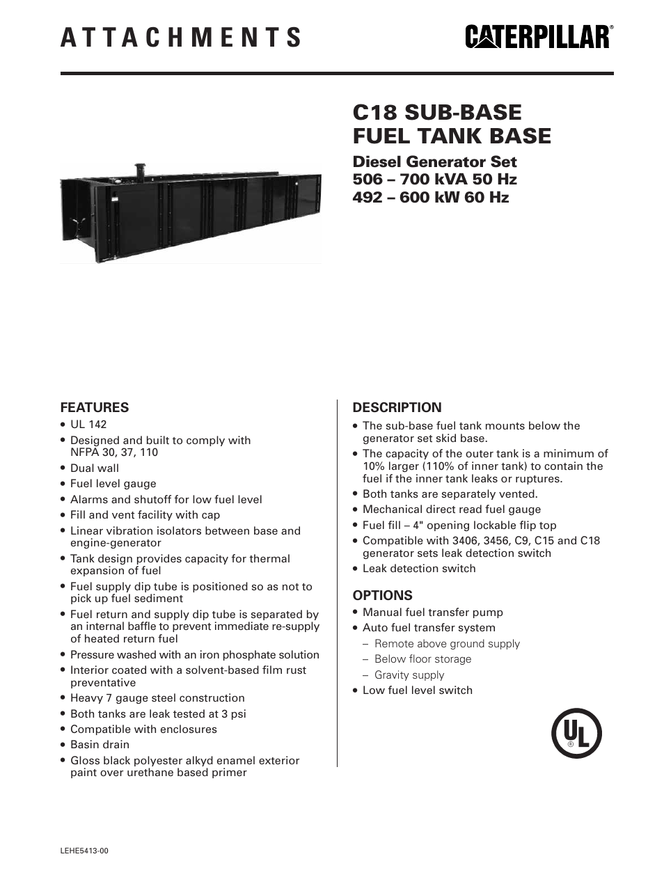 Milton CAT C18 Factory Sub-Base Tank User Manual | 2 pages