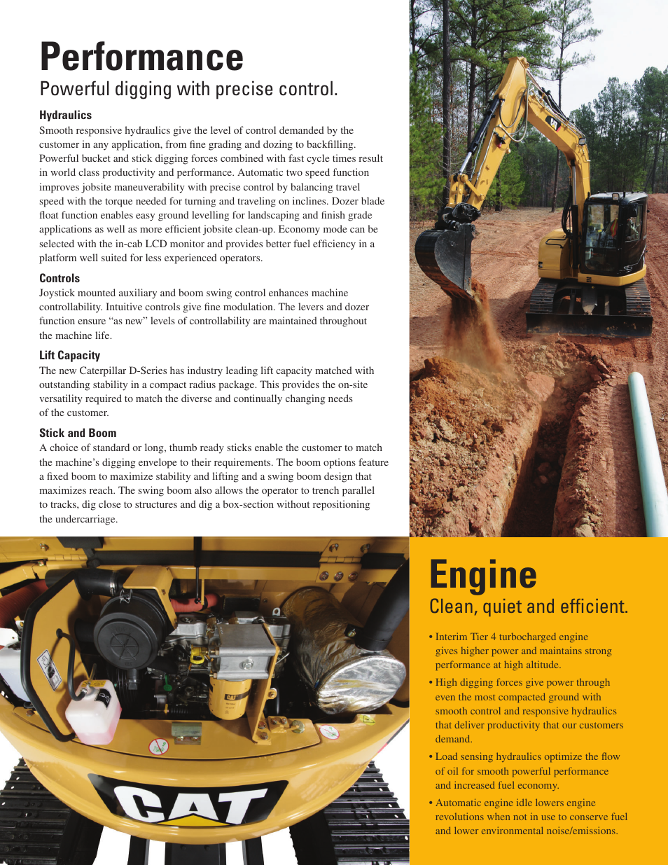Performance, Engine, Powerful digging with precise control | Clean, quiet and effi cient | Milton CAT 308D CR SB User Manual | Page 4 / 12