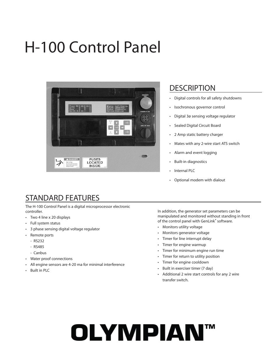 Milton CAT G200LG4 200kW_250kVA H-100 Control Panel User Manual | 2 pages