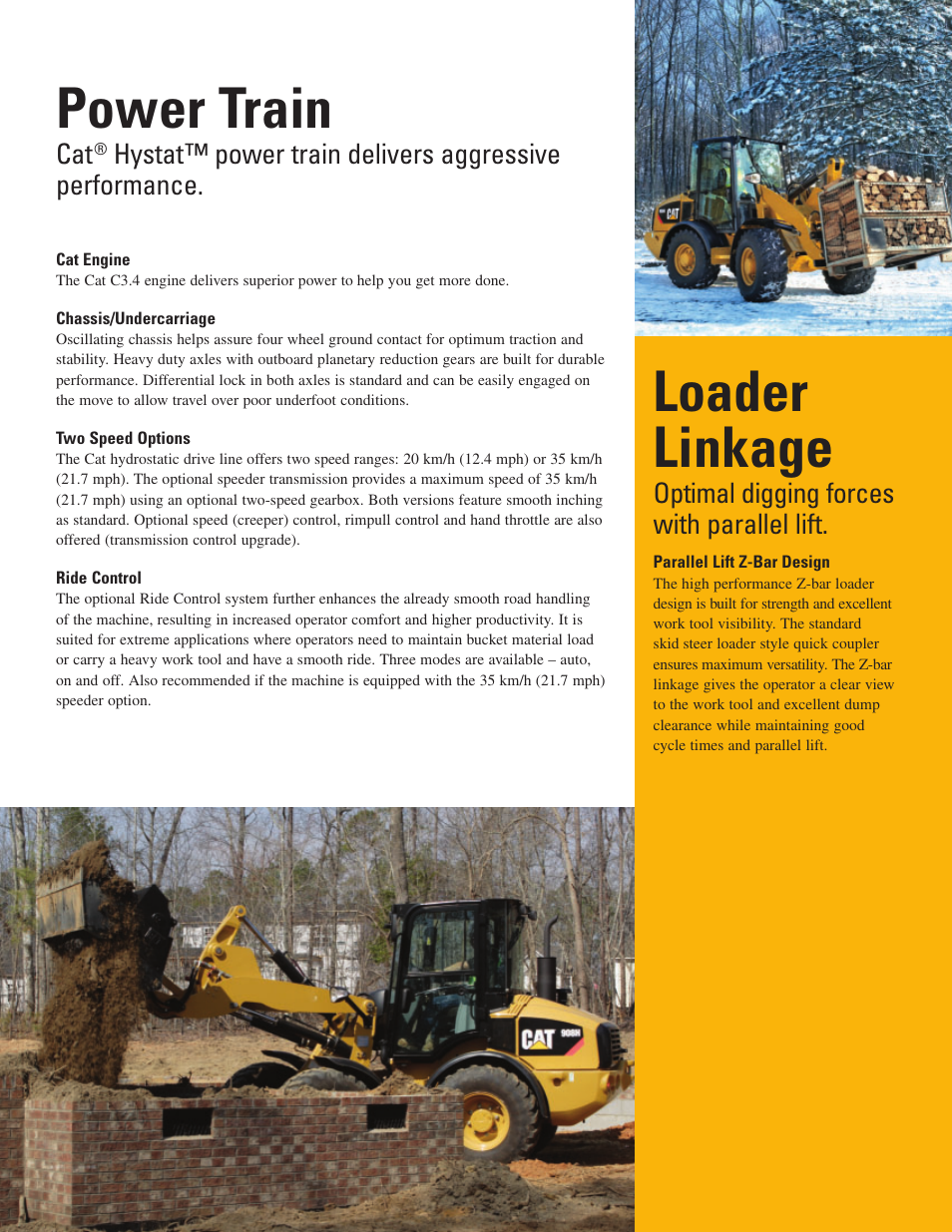 Power train, Loader linkage, Optimal digging forces with parallel lift | Milton CAT 908H User Manual | Page 4 / 12