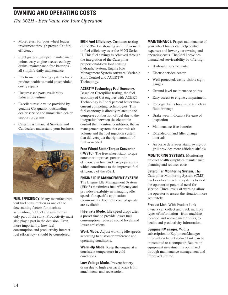 Owning and operating costs, The 962h - best value for your operation | Milton CAT 962H User Manual | Page 14 / 32