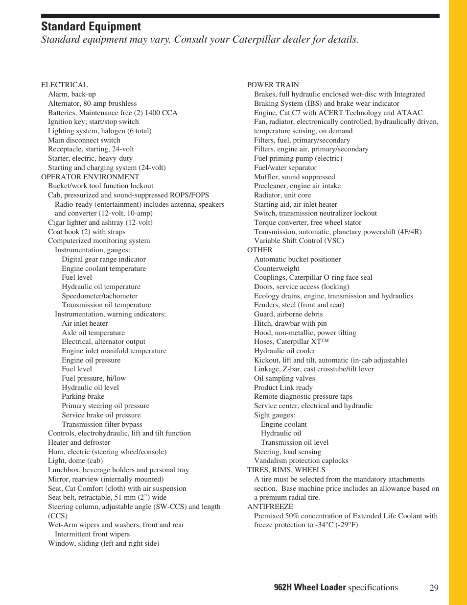 Standard equipment | Milton CAT 962H User Manual | Page 29 / 32