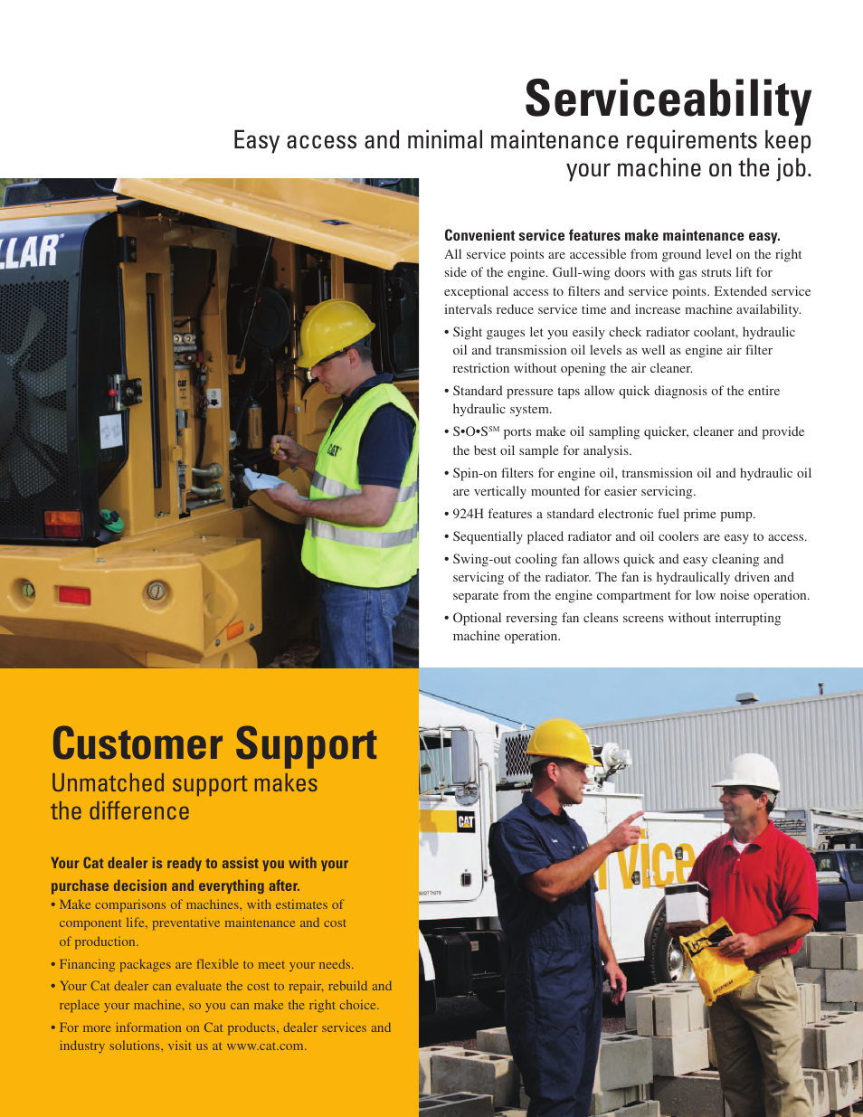 Serviceability, Convenient service features make maintenance easy, Customer support | Unmatched support makes the difference | Milton CAT 924H User Manual | Page 8 / 20