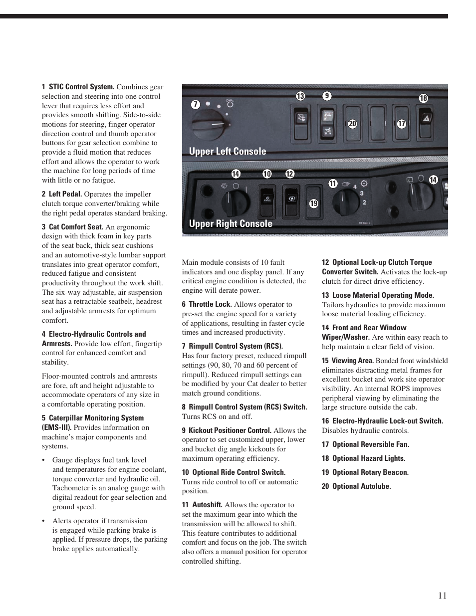 Upper left console upper right console | Milton CAT 988H User Manual | Page 11 / 28