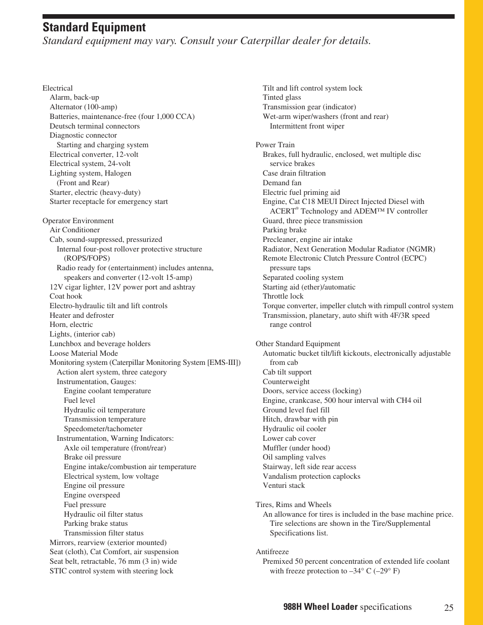 Standard equipment | Milton CAT 988H User Manual | Page 25 / 28