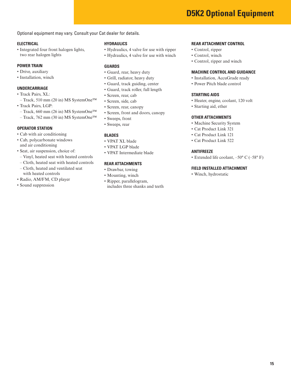 D5k2 optional equipment | Milton CAT D5K2 User Manual | Page 15 / 16