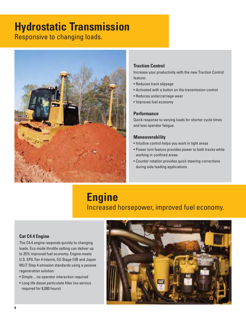 Hydrostatic transmission, Engine, Responsive to changing loads | Increased horsepower, improved fuel economy | Milton CAT D5K2 User Manual | Page 6 / 16