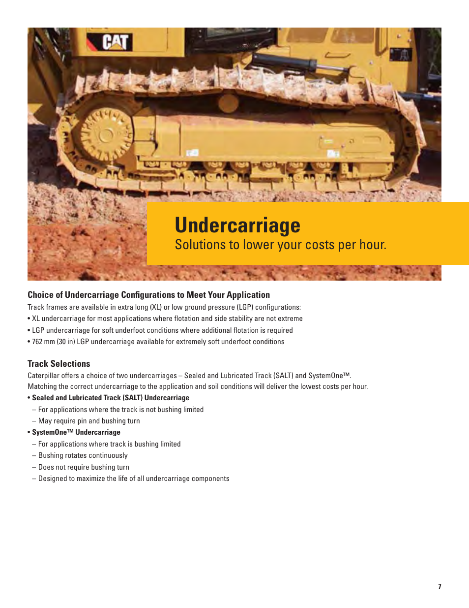 Undercarriage, Solutions to lower your costs per hour | Milton CAT D5K2 User Manual | Page 7 / 16