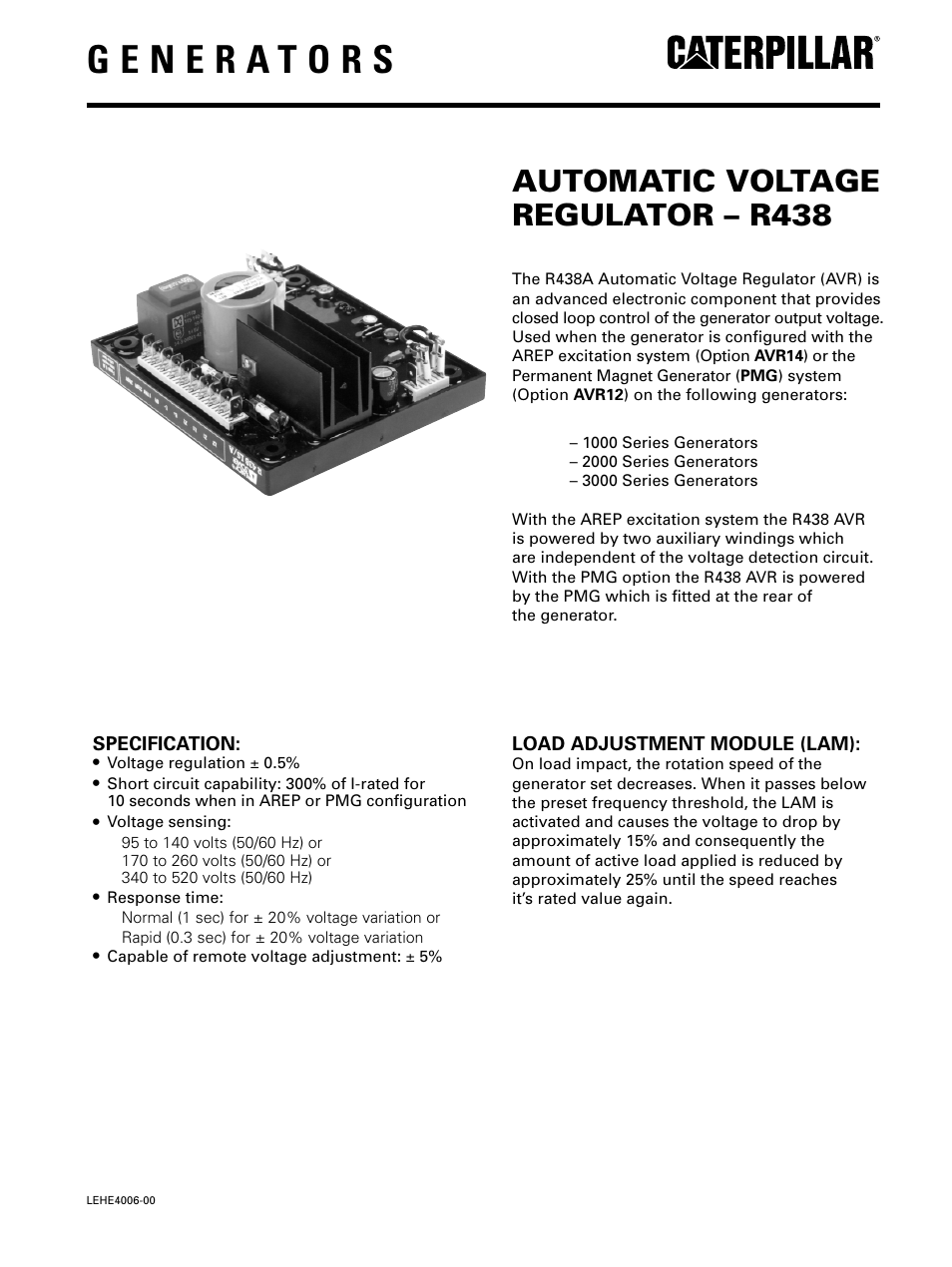 Milton CAT D100-6_S 100 kW Automatic Voltage Regulator R438 User Manual | 2 pages