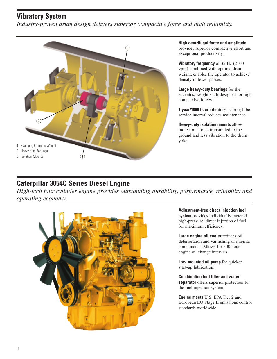 Vibratory system, Cat 3054c diesel engine, Caterpillar 3054c series diesel engine | Qw e | Milton CAT CP-323C User Manual | Page 4 / 12