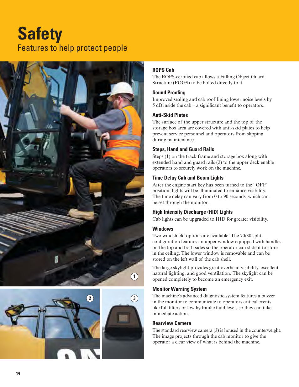 Safety, Features to help protect people | Milton CAT 320E LRR User Manual | Page 14 / 28