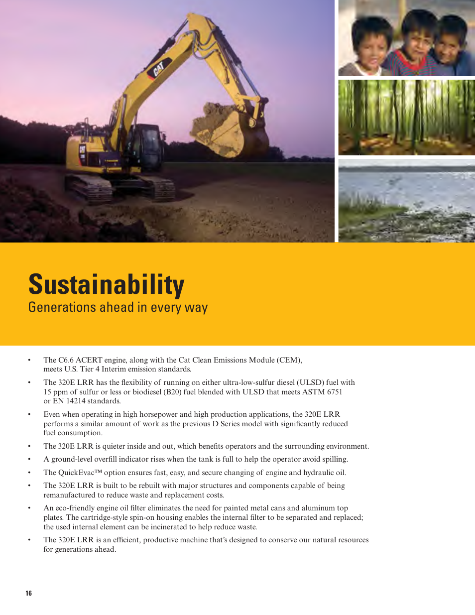 Sustainability, Generations ahead in every way | Milton CAT 320E LRR User Manual | Page 16 / 28