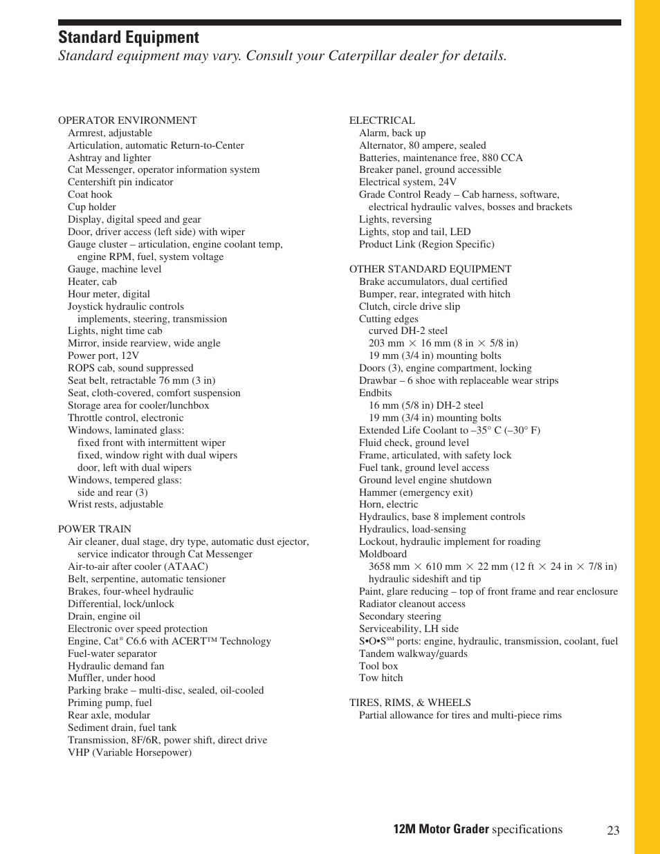 Standard equipment | Milton CAT 12M User Manual | Page 23 / 28