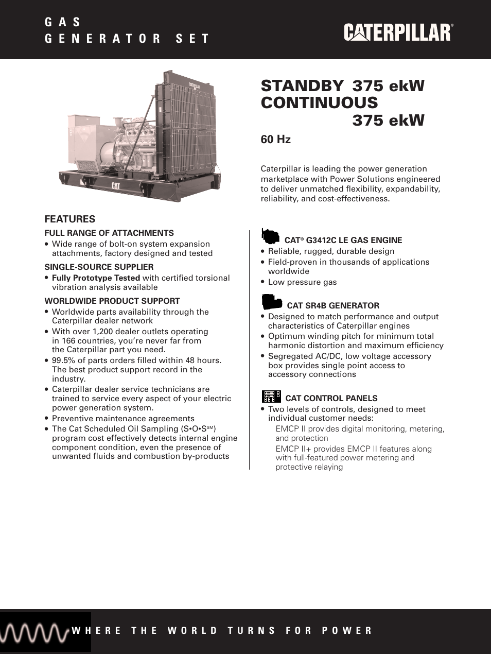 Milton CAT G3412 375 kW Continuous 375 kW 60 Hz Spec Sheet User Manual | 4 pages