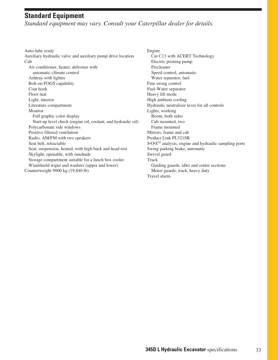 Standard equipment | Milton CAT 345D L User Manual | Page 33 / 36