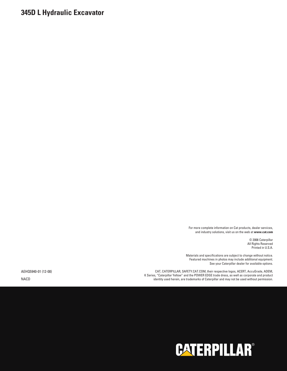 345d l hydraulic excavator | Milton CAT 345D L User Manual | Page 36 / 36
