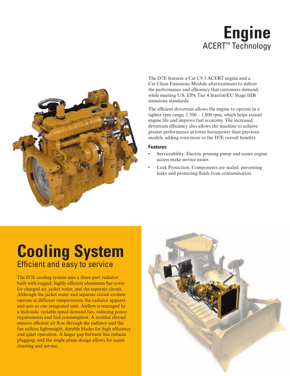 Cooling system, Engine, Efficient and easy to service | Acert, Technology | Milton CAT D7E Tier 4 Interim-Stage IIIB User Manual | Page 4 / 16