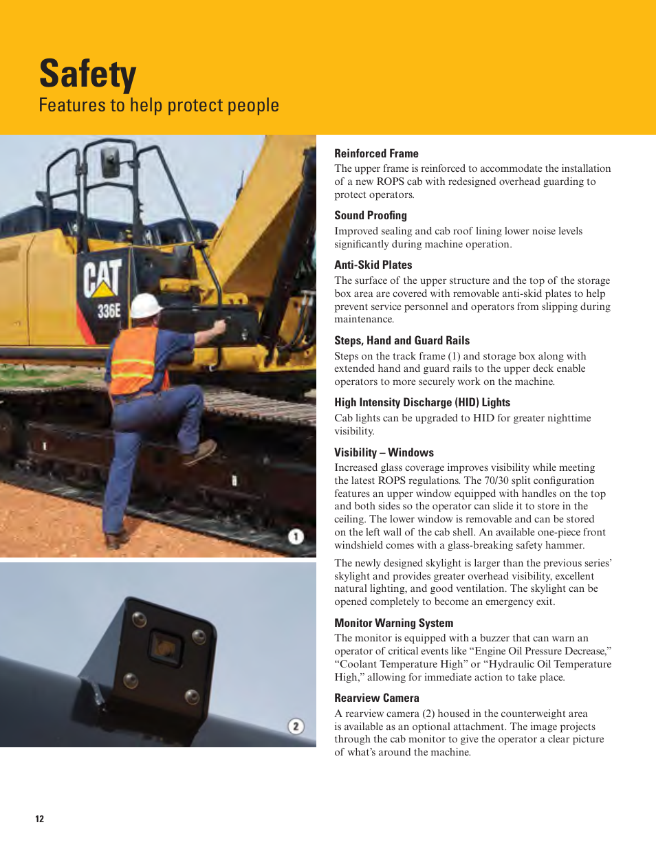 Safety, Features to help protect people | Milton CAT 336E L User Manual | Page 12 / 32