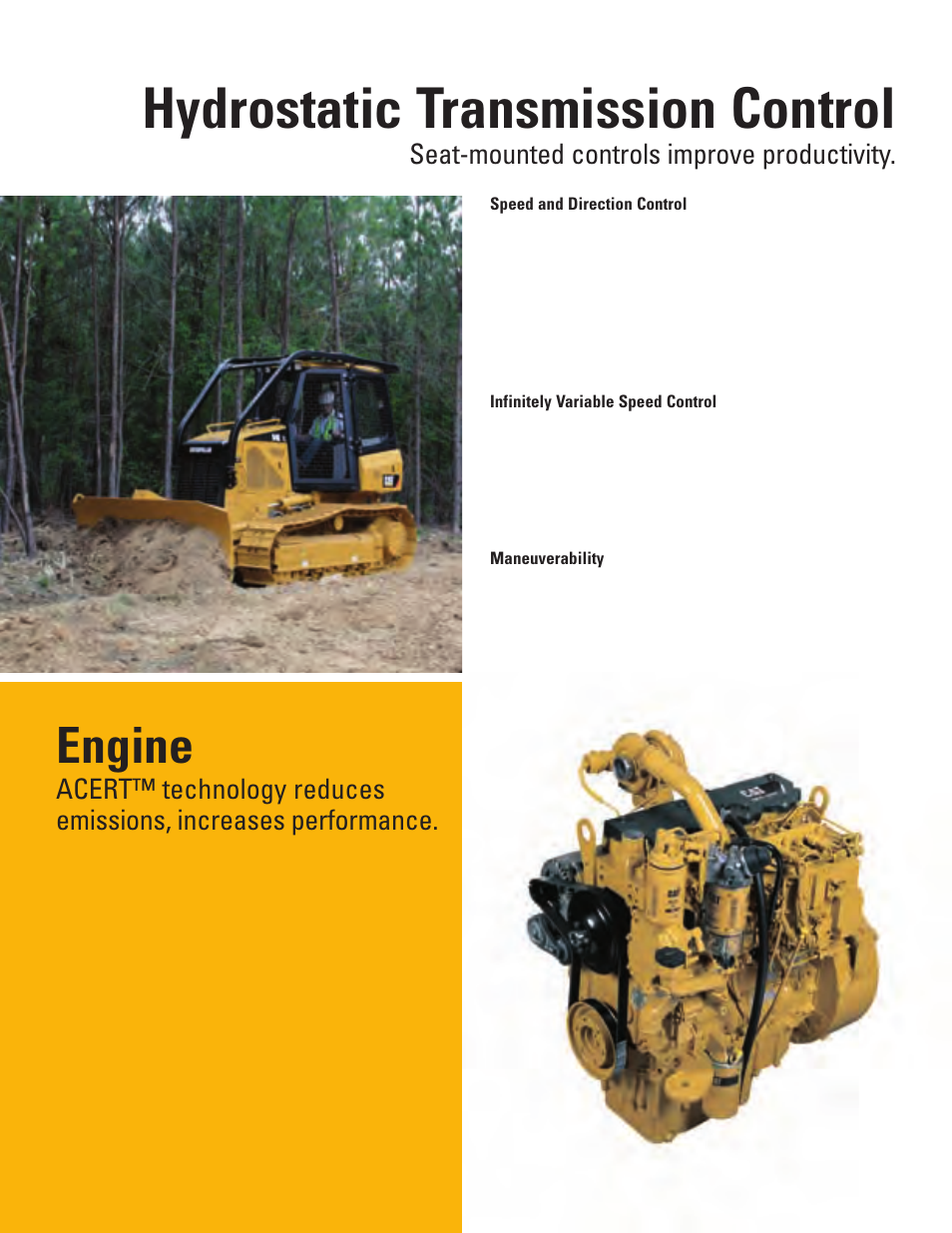 Hydrostatic transmission control, Engine, Seat-mounted controls improve productivity | Milton CAT D4K User Manual | Page 4 / 16