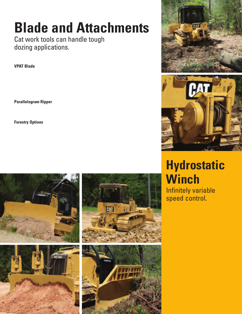 Blade and attachments, Hydrostatic winch, Infinitely variable speed control | Milton CAT D4K User Manual | Page 7 / 16
