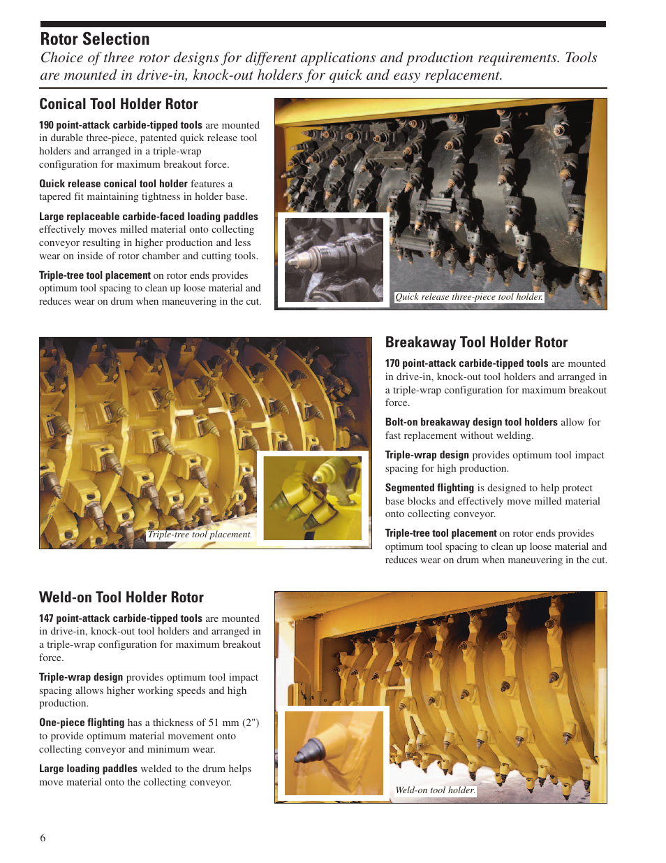 Rotor selection, Conical tool holder rotor, Breakaway tool holder rotor | Weld-on tool holder rotor | Milton CAT PM 201 User Manual | Page 6 / 16